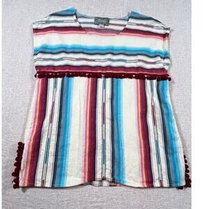 Silverado Women’s Medium Red White Striped Cap Sleeve Pullover Western Top Boho